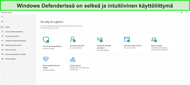 Kuvakaappaus Microsoft Defenderin p&auml;&auml;valikosta