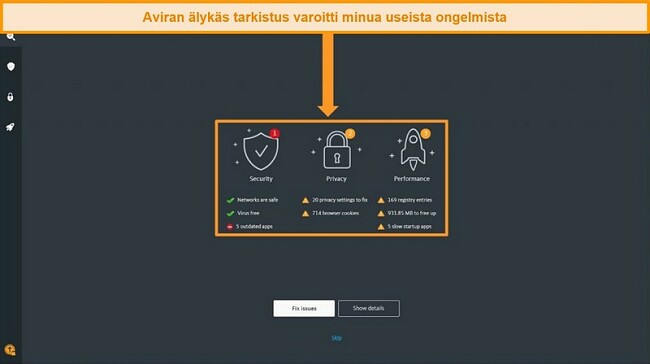 N&auml;ytt&ouml;kuva Avira Antivirus Smart Scan -tulossivulta.