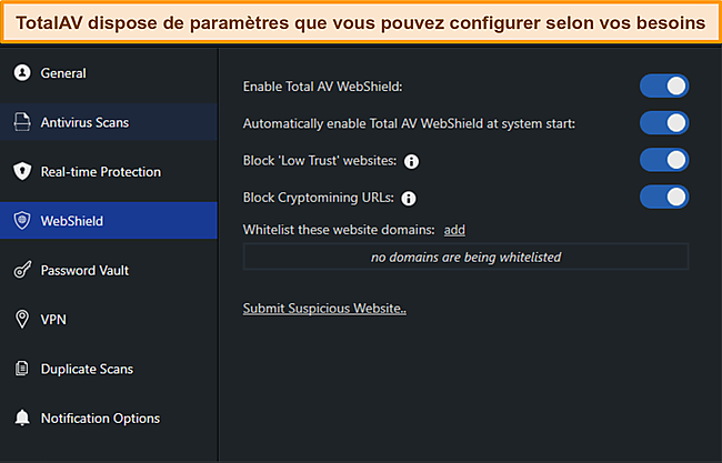 Capture d'&eacute;cran du manuel des param&egrave;tres de TotalAvs.