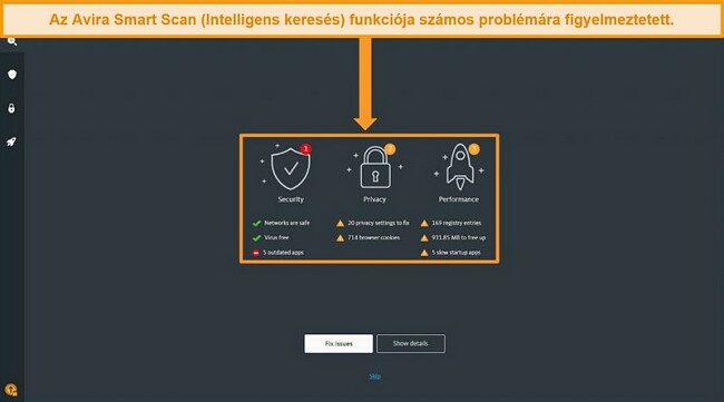 Pillanatk&eacute;p az Avira Antivirus Smart Scan eredm&eacute;nyoldal&aacute;r&oacute;l.