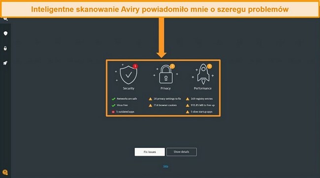 Zrzut ekranu strony wynik&oacute;w skanowania Avira Antivirus Smart Scan.
