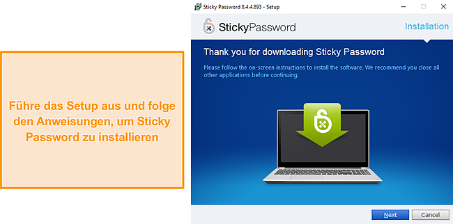 Ausf&uuml;hren des Sticky Password Windows-Setups.