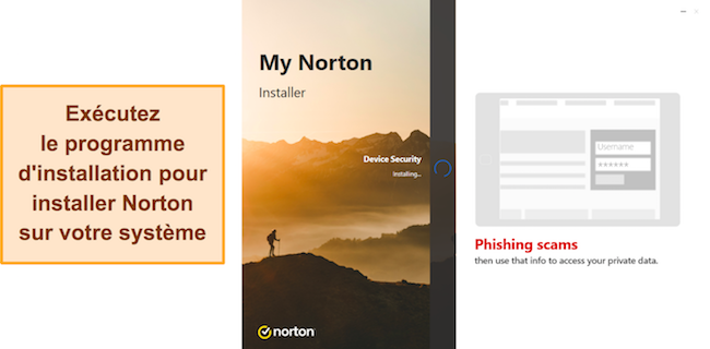 Capture d'&eacute;cran montrant l'installation de Norton en cours sous Windows