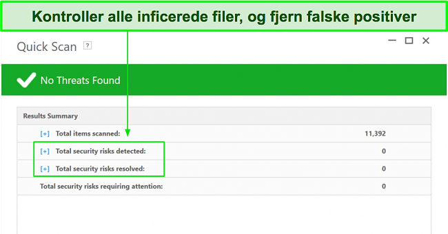 Sk&aelig;rmbillede af, hvor du kan tjekke listen over inficerede filer efter fuld scanning
