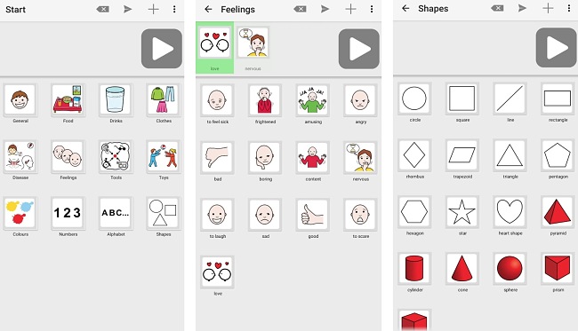 Screenshots of the LetMeTalk: Free AAC Talker app