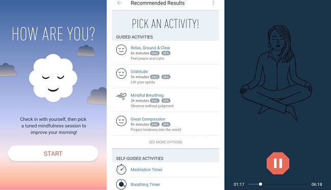 Screenshots of the MyLife Meditation: Mindfulness app