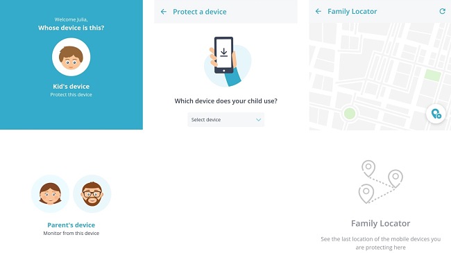 Screenshots of the Qustodio app