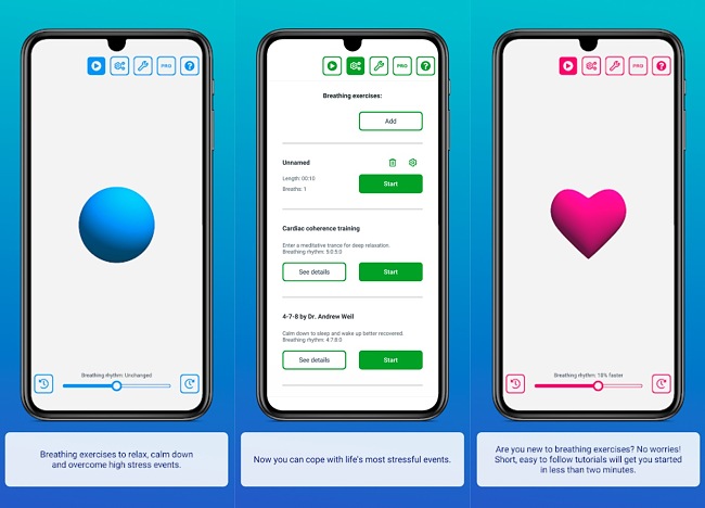 Screenshots from the Breath Ball App