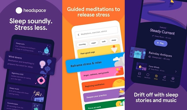 Screenshots from the Headspace App