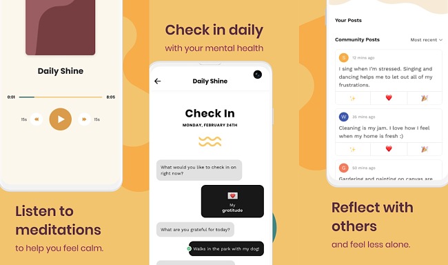 Screenshots from the Shine App