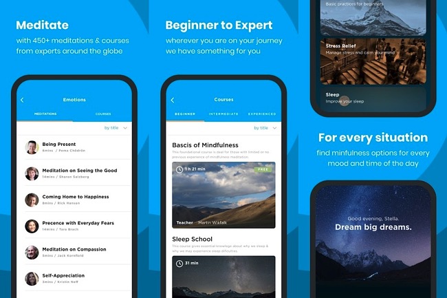 Screenshots from The Mindfulness App