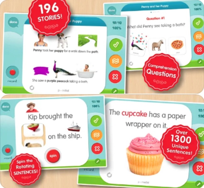 Screenshots from the Articulation Station App