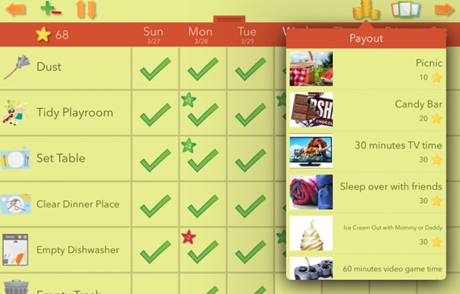 Screenshots from the Chore Pad App