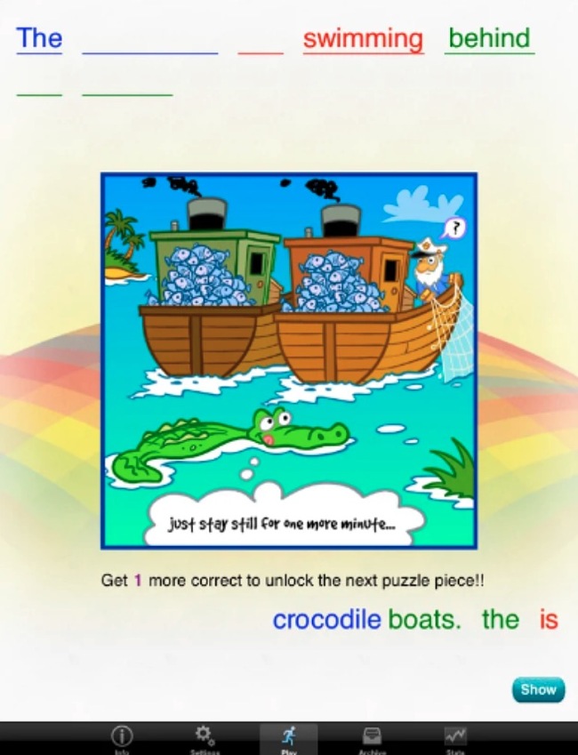 Screenshots from the Rainbow Sentences App
