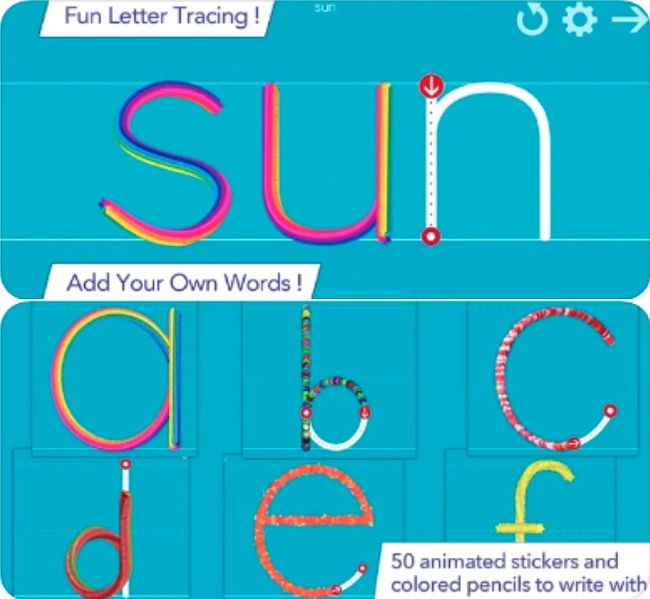 Screenshots from the Writing Wizard for Kids App