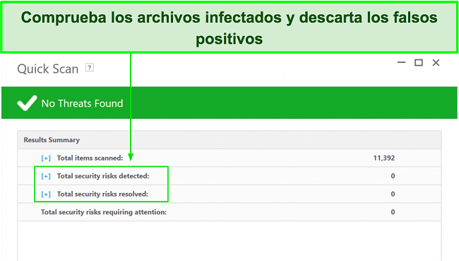 Captura de pantalla de d&oacute;nde verificar la lista de archivos infectados despu&eacute;s del an&aacute;lisis completo