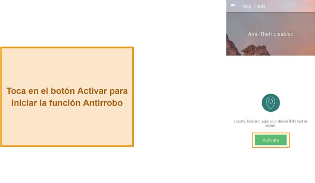Captura de pantalla de la funci&oacute;n antirrobo de Panda Dome