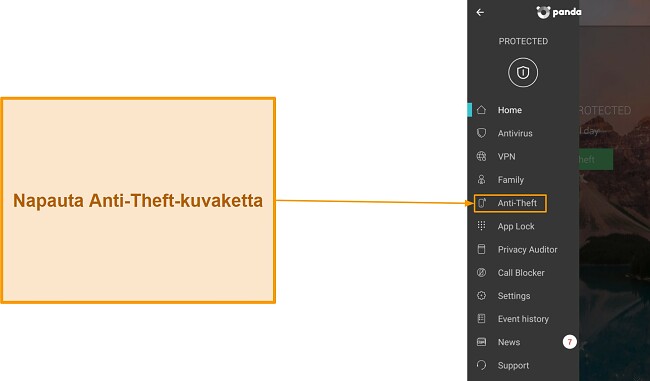 Kuvakaappaus Pandan Dome -sovelluksen p&auml;&auml;valikosta