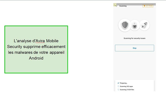 Capture d'&eacute;cran de l'analyse antivirus d'Avira Mobile Security