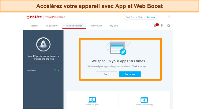 Capture d'&eacute;cran de la fonctionnalit&eacute; App and Web Boost de McAfee
