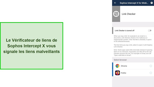 Capture d'&eacute;cran du v&eacute;rificateur de liens de Sophos Intercept X