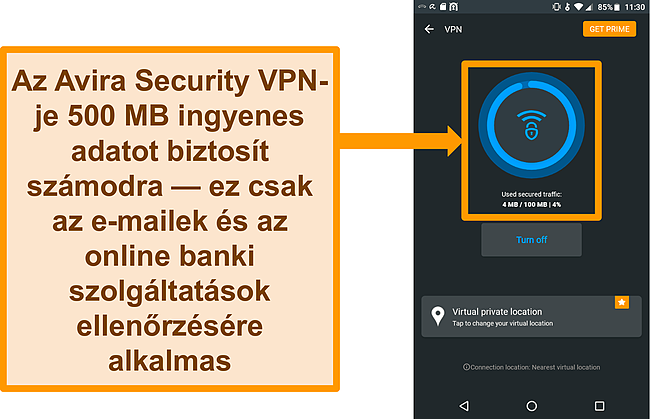 Pillanatk&eacute;p az Avira Security ingyenes Android VPN-j&eacute;ről