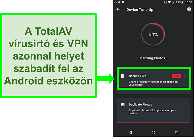 Pillanatk&eacute;p a TotalAV Antivirus &eacute;s az Android VPN eszk&ouml;ztiszt&iacute;t&oacute; funkci&oacute;ir&oacute;l