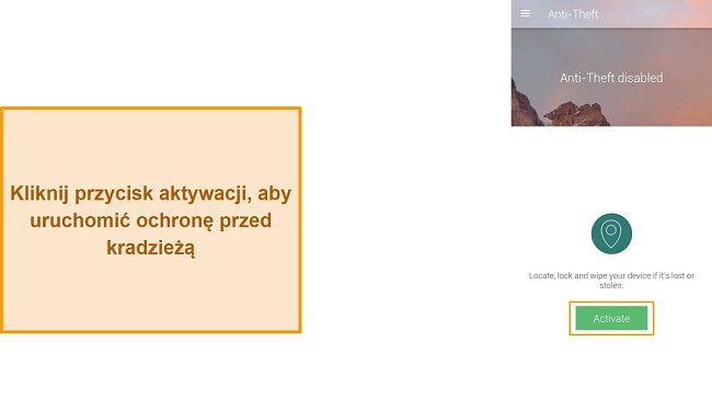 Zrzut ekranu z funkcją antywłamaniową w Panda Dome