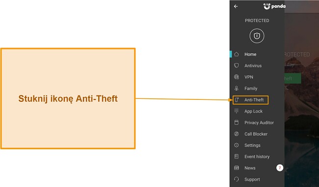 Zrzut ekranu z gł&oacute;wnym menu w Panda Dome