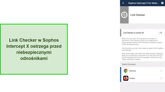 Zrzut ekranu z narzędziem do sprawdzania link&oacute;w w Sophos Intercept X