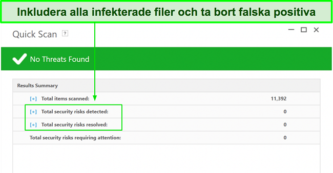 Sk&auml;rmdump av var du kan kontrollera listan &ouml;ver infekterade filer efter fullst&auml;ndig genoms&ouml;kning