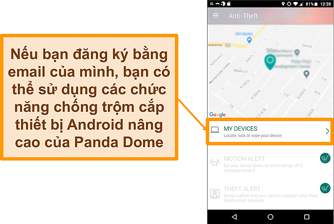 Ảnh chụp m&agrave;n h&igrave;nh hệ thống chống trộm Panda Dome tr&ecirc;n thiết bị di động Android