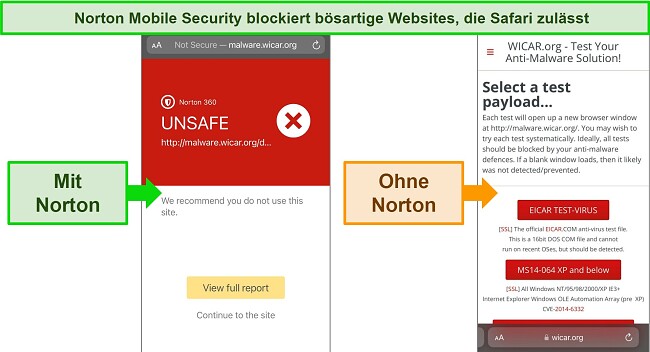 iOS Norton Web Protection blockiert sch&auml;dliche Websites und erm&ouml;glicht Safari-Zugriff