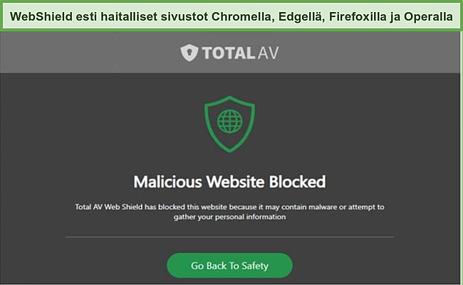 Kuvakaappaus TotalAV -toimittajan k&auml;ytt&ouml;liittym&auml;st&auml; &auml;lypuhelimessa, tabletissa ja ty&ouml;p&ouml;yd&auml;ll&auml;.