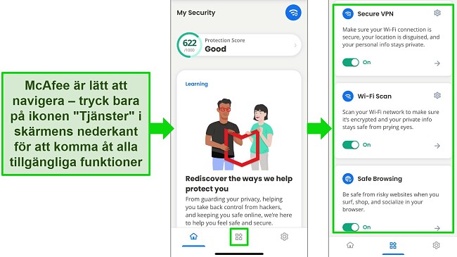 McAfees antivirus-app f&ouml;r iOS &auml;r l&auml;tt att navigera och ger h&ouml;gkvalitativt skydd mot skadlig programvara
