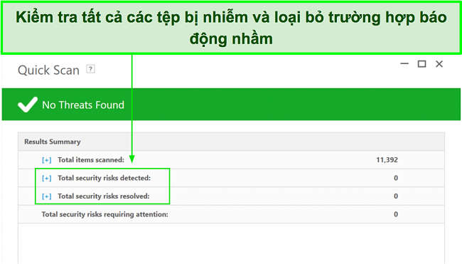Ảnh chụp m&agrave;n h&igrave;nh nơi kiểm tra danh s&aacute;ch c&aacute;c tệp bị nhiễm sau khi qu&eacute;t to&agrave;n bộ