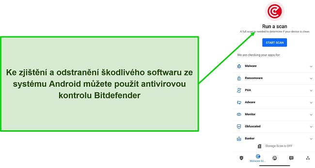 Sn&iacute;mek obrazovky antivirov&eacute; kontroly Bitdefender Mobile Security