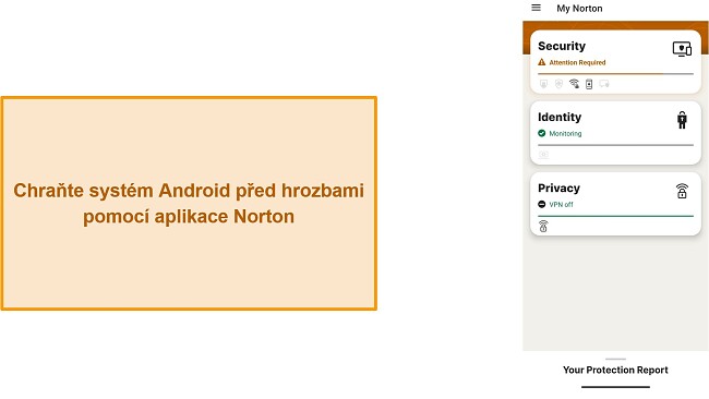 Sn&iacute;mek obrazovky hlavn&iacute; nab&iacute;dky aplikace Norton Mobile Security