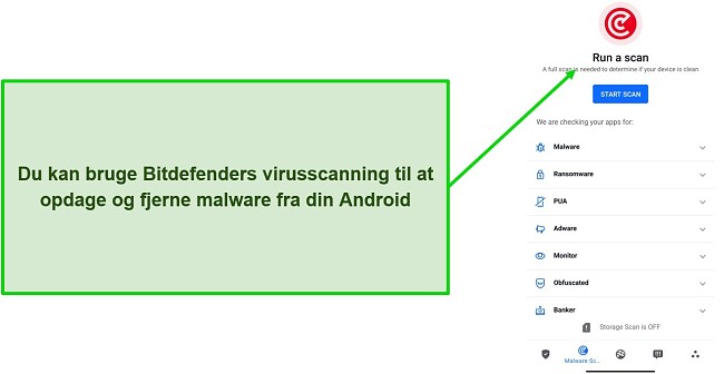 Sk&aelig;rmbillede af Bitdefender Mobile Securitys virusscanning