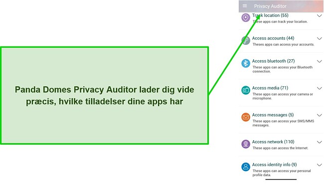 Sk&aelig;rmbillede, der viser Panda Domes Privacy Auditor-funktion