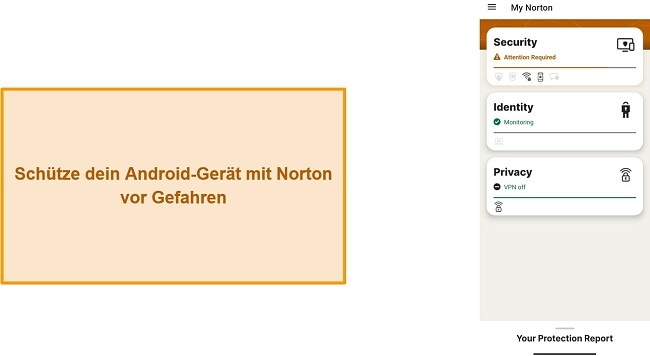 Screenshot des Hauptmen&uuml;s von Norton Mobile Security