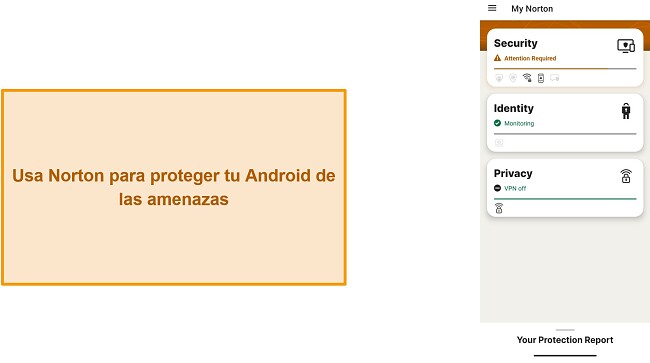 Captura de pantalla del men&uacute; principal de Norton Mobile Security