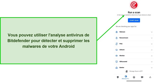Capture d'&eacute;cran du scan antivirus de Bitdefender Mobile Security