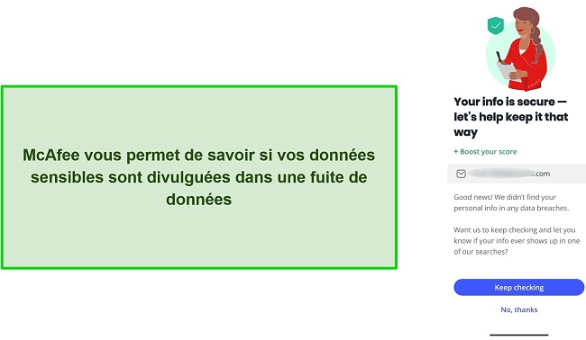 Capture d'&eacute;cran du v&eacute;rificateur de violation de donn&eacute;es de McAfee
