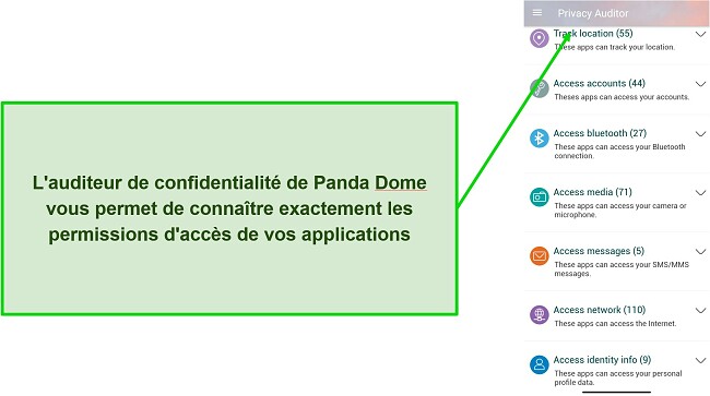 Capture d'&eacute;cran montrant la fonctionnalit&eacute; d'audit de confidentialit&eacute; de Panda Dome