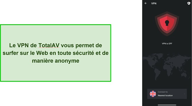 Capture d'&eacute;cran du VPN de TotalAV sur Android