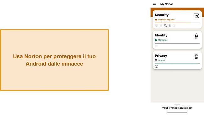 Screenshot del menu principale di Norton Mobile Security