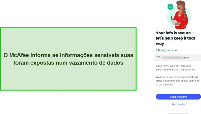 Captura de tela do verificador de viola&ccedil;&atilde;o de dados da McAfee