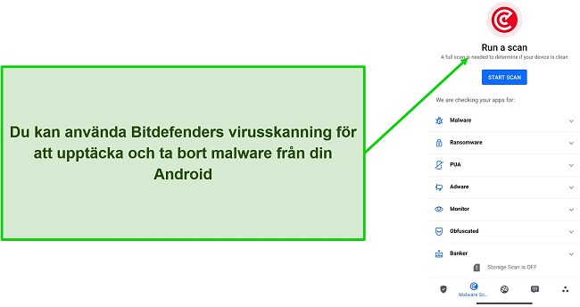 Sk&auml;rmdump av Bitdefender Mobile Securitys viruss&ouml;kning