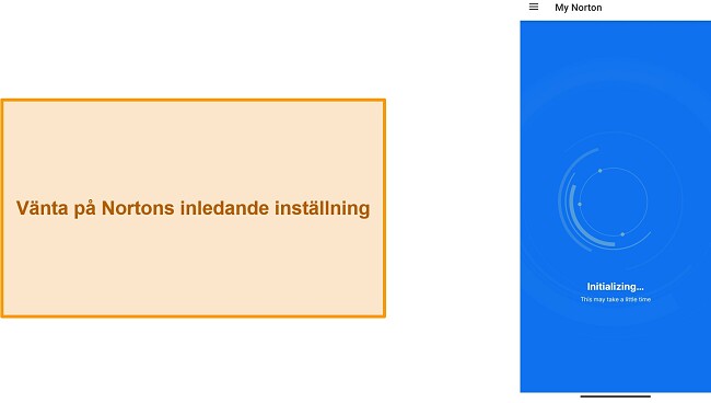 Sk&auml;rmdump av Norton Mobile Security som initieras f&ouml;r f&ouml;rsta g&aring;ngen